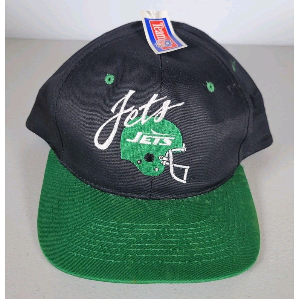 Vintage New York NY Jets Snapback Hat AJD Team NFL Football Cap Black Green
